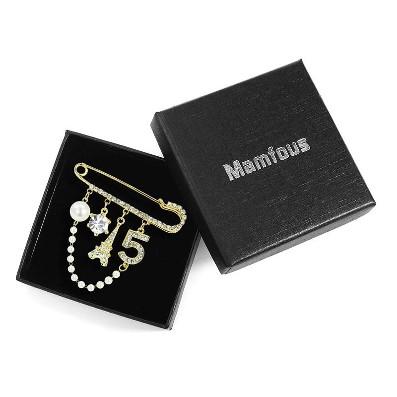 Mamfous Vintage Crown Number 5 Lapel Pins and Brooches for Women Rhinestone Jewelry with Simulated Pearl - Image 3